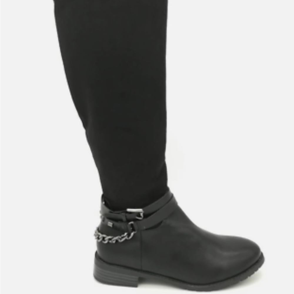 Atalina Womens Riding Boots Black Studded Low Heels Zip Strap Chain